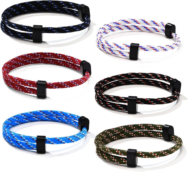 TempBeau Store Nautical Braided Rope Bracelets Set - 6 Pcs Adjustable Braided Cord Bracelet, Handmade Navy Marine String Bracelet with Metal Knot, Men Women Braided Bracelets Gifts - Image 1